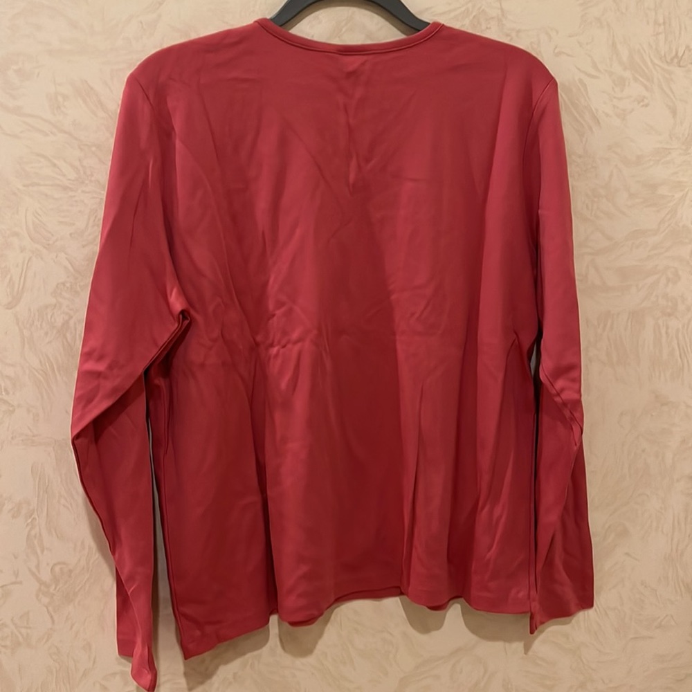 LL Bean Pink Silky Cotton Long Sleeve V-Neck Top Size XL - Picture 4 of 5